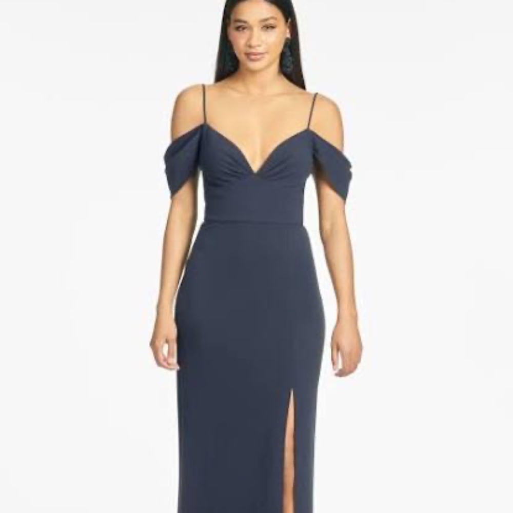 Sachin & Babi  Brittany Stretch Crepe Cold-Shoulder Gown - Dark Navy Size 6